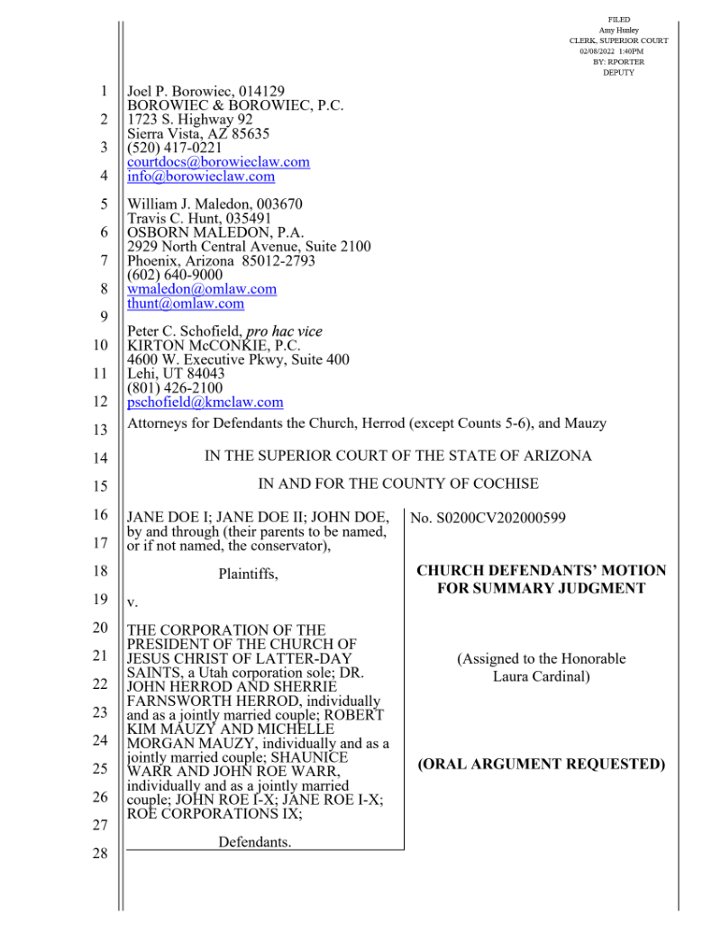 Motion for Summary Judgement for 2021 civil case against the Church ...