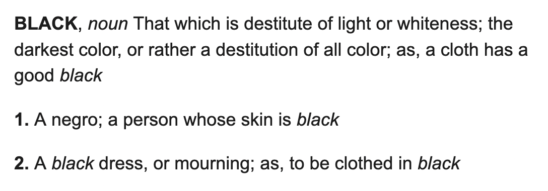 Webster's 1828 Dictionary defines "black" as a "a negro; a person whose skin is black." | B. H. Roberts Webster's 1828 Dictionary defines "black" as a "a negro; a person whose skin is black." | B. H. Roberts