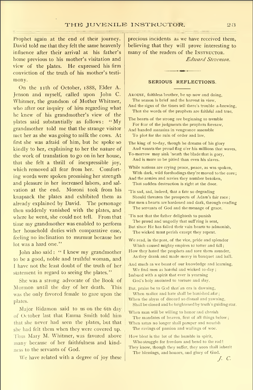 Ed Stevenson Edward Stevenson, quoting Whitmer family members, recounts the ...