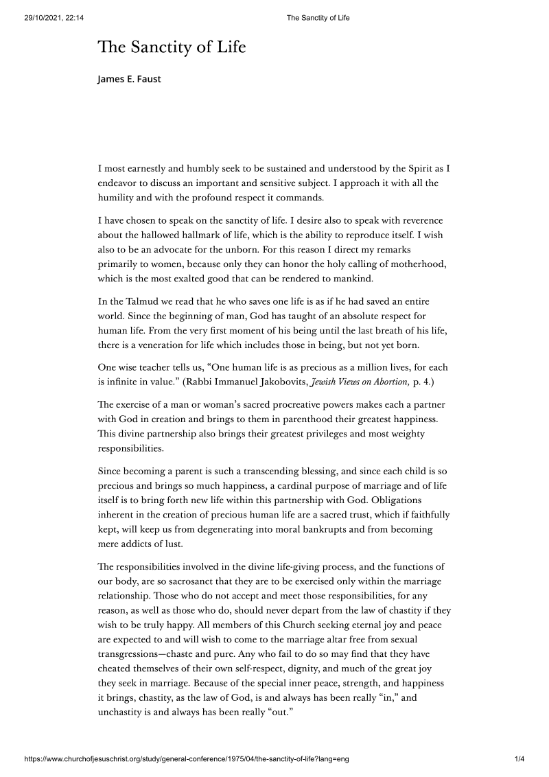 Consummately James E. Faust eaches that making abortion legal