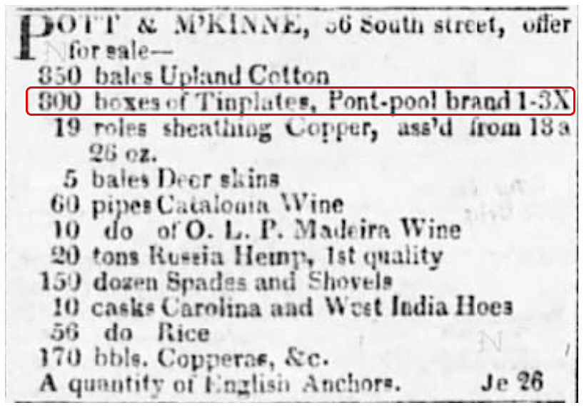 Advertisement in the New York Evening Post, 1818